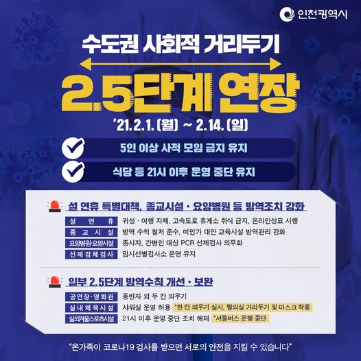 수도권 사회적거리두기 2.5단계 연장의 1번째 이미지