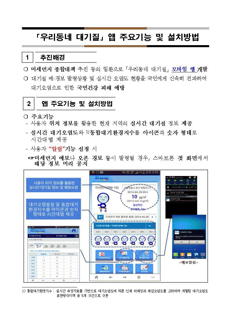 「우리동네 대기질」모바일 앱 출시,  다운로드 후 사용하세요의 1번째 이미지