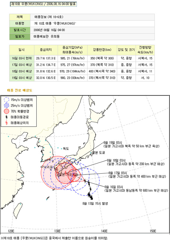 - 태풍정보(제10호 태풍 『우쿵』) 알림 -의 3번째 이미지