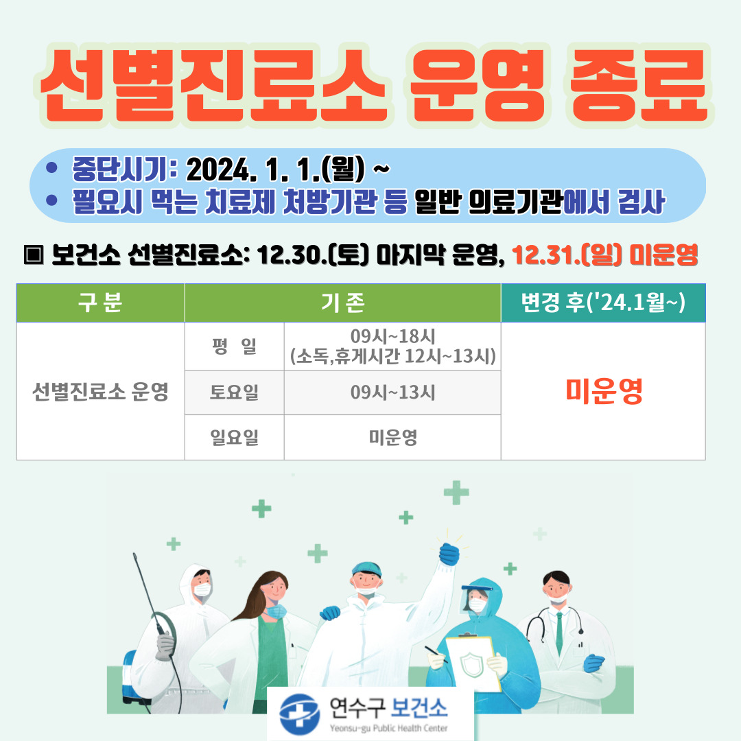 코로나19 선별진료소 운영 종료(~2023.12.30.까지 운영)의 1번째 이미지